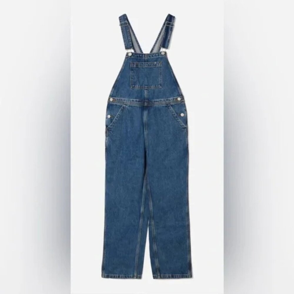 Everlane Organic Cotton The Denim Overalls Medium Wash Bib Womens Size 4
